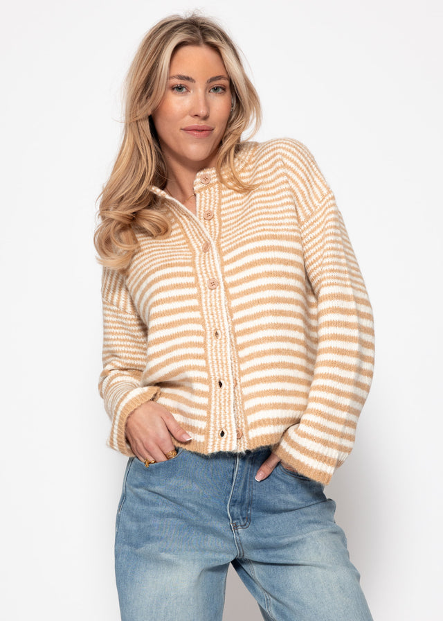 Cardigan with graphic stripe pattern - beige off-white