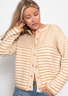 Cardigan with graphic stripe pattern - beige