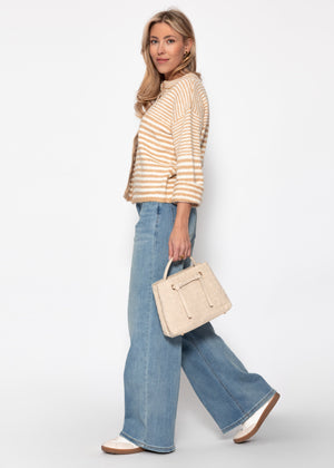 Cardigan with graphic stripe pattern - beige