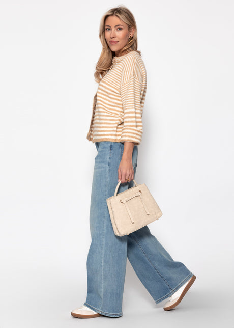 Strickjacke mit grafischem Streifenbild - beige