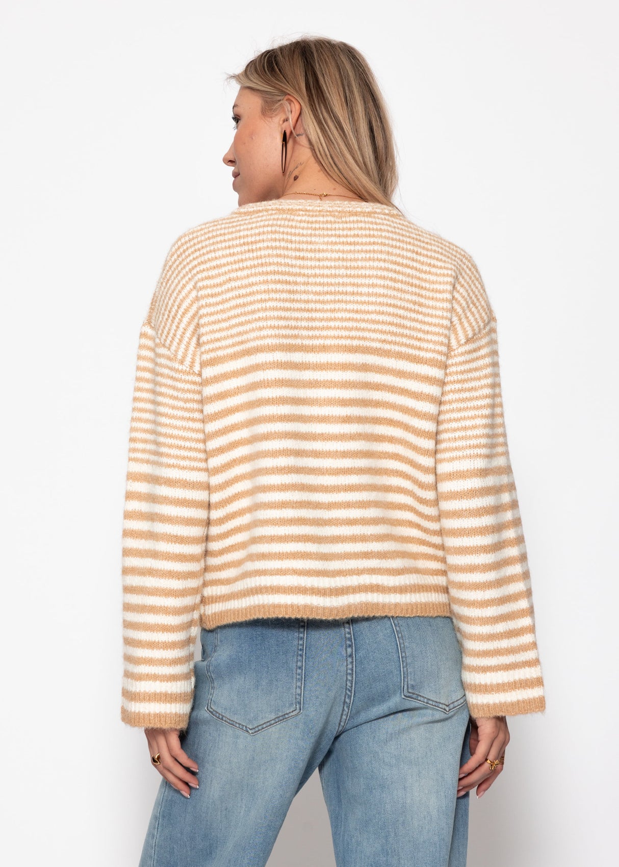 Cardigan with graphic stripe pattern - beige