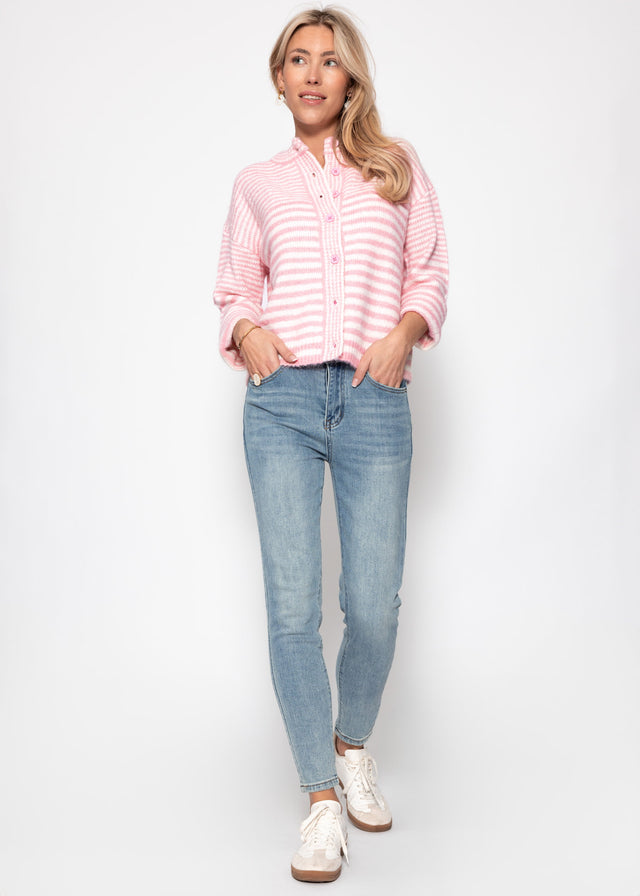 Cardigan with graphic stripe pattern - off-white rose