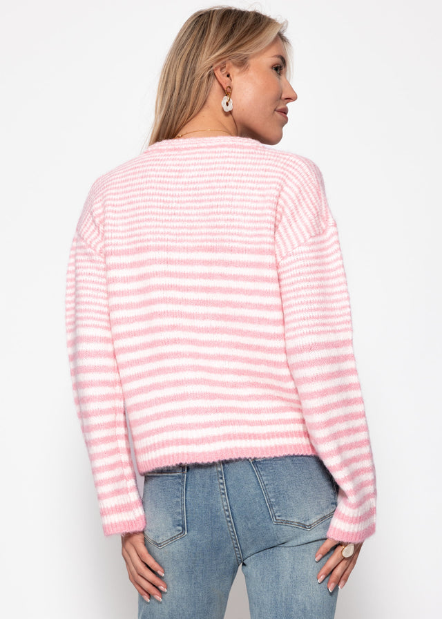 Cardigan with graphic stripe pattern - off-white rose