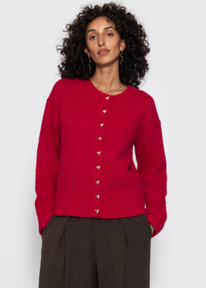 Strickjacke mit Herzknöpfen - beere