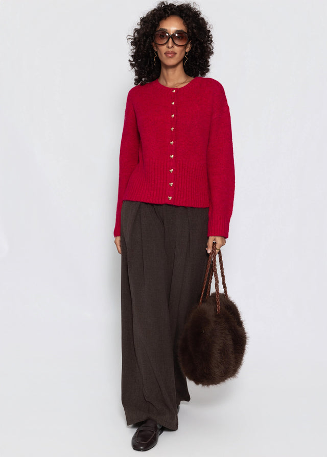 Strickjacke mit Herzknöpfen - beere