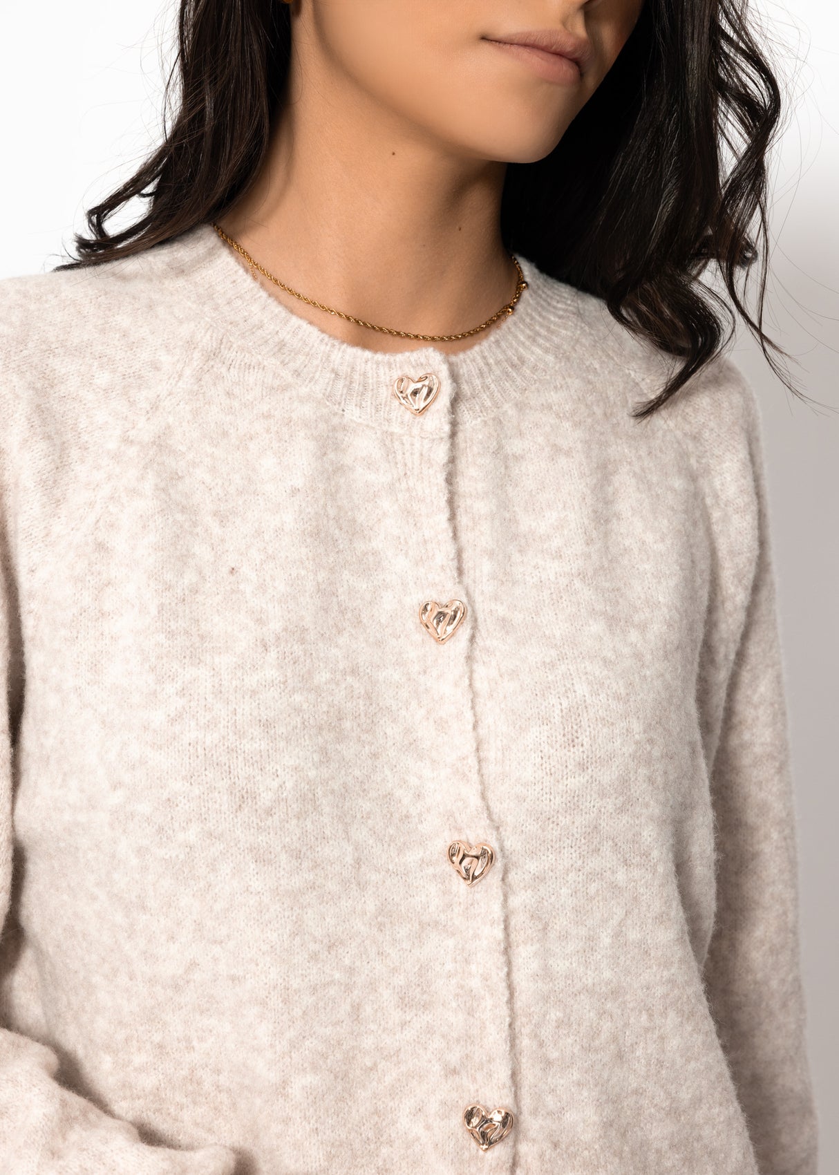 Cardigan with heart buttons - greige
