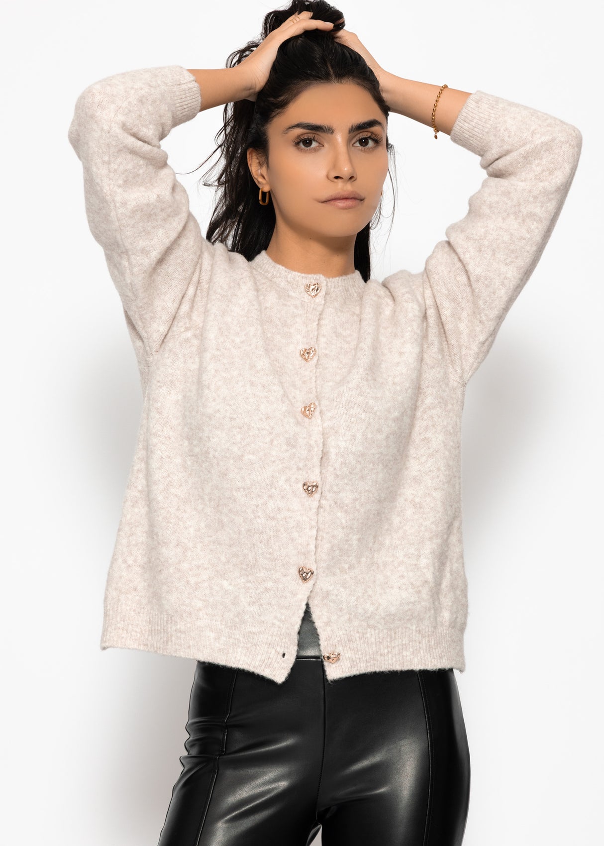Cardigan with heart buttons - greige