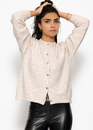 Cardigan with heart buttons - greige