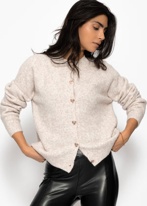 Cardigan with heart buttons - greige