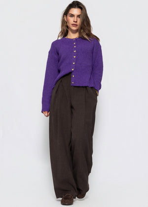 Strickjacke mit Herzknöpfen - lila