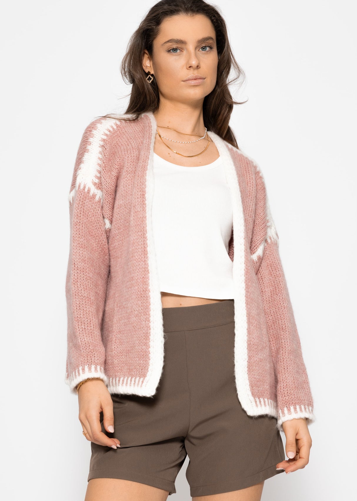 Cardigan with contrasting panels - dusty pink