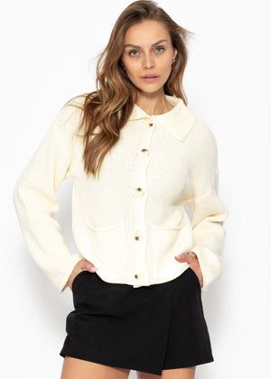 Cardigan with collar - off-white