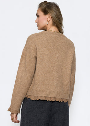 Strickjacke mit Lochstickerei - braun