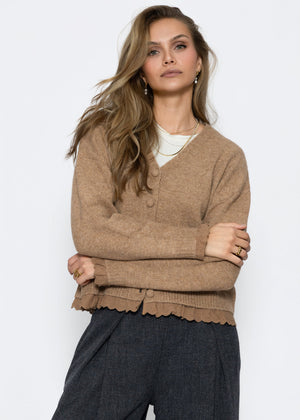 Strickjacke mit Lochstickerei - braun