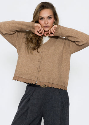 Strickjacke mit Lochstickerei - braun