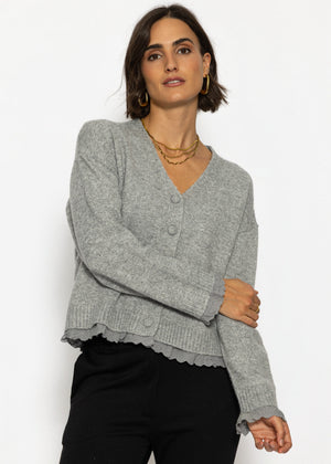 Strickjacke mit Lochstickerei - grau