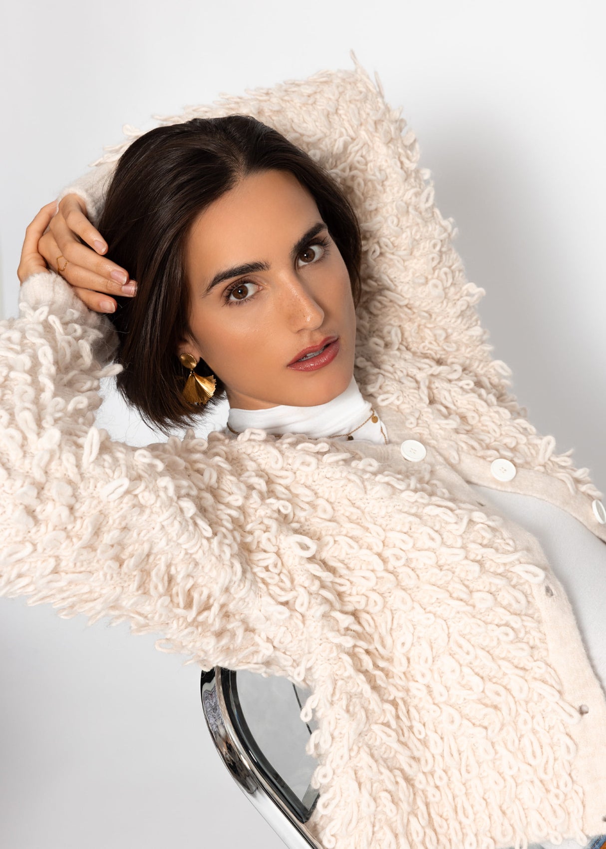 Strickjacke mit Loop-Struktur - hellbeige