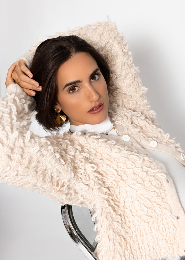 Strickjacke mit Loop-Struktur - hellbeige