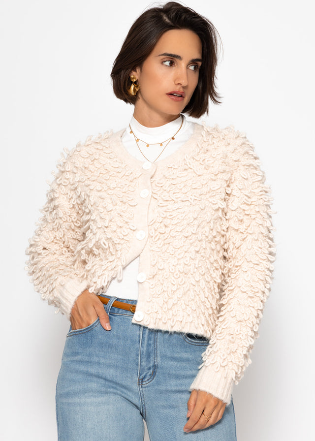 Strickjacke mit Loop-Struktur - hellbeige