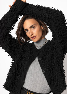 Strickjacke mit Loop-Struktur - schwarz