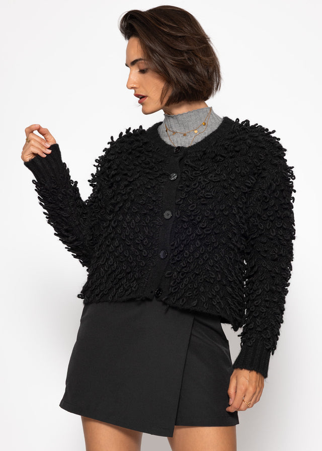 Strickjacke mit Loop-Struktur - schwarz