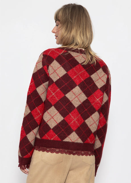 Cardigan with diamond pattern and lace trim - berry by SASSYCLASSY