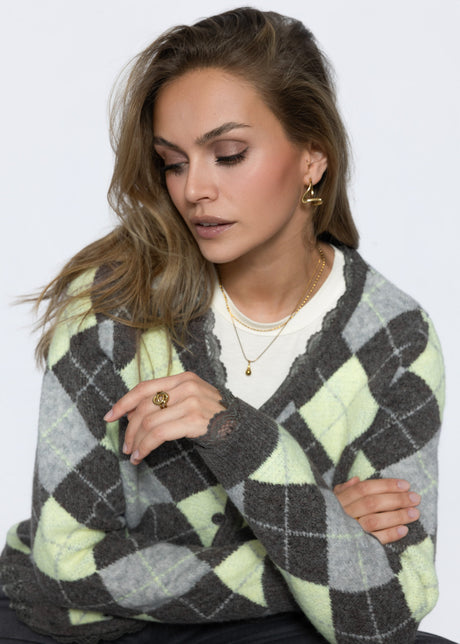 Cardigan with diamond pattern and lace trim - grey by SASSYCLASSY