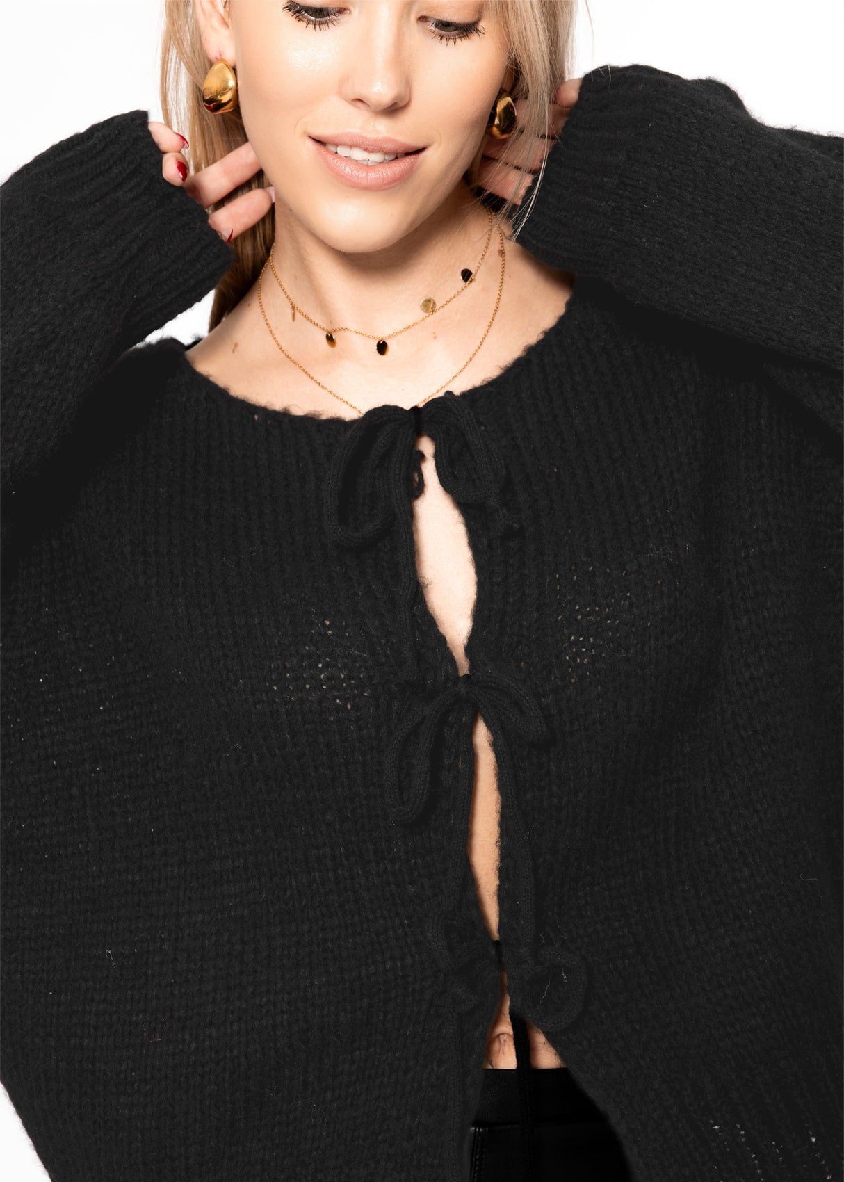 Cardigan with bow closure - black