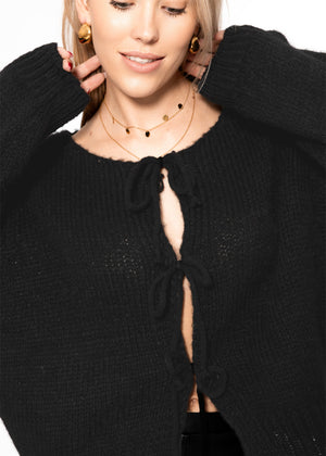 Cardigan with bow closure - black