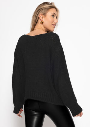 Cardigan with bow closure - black
