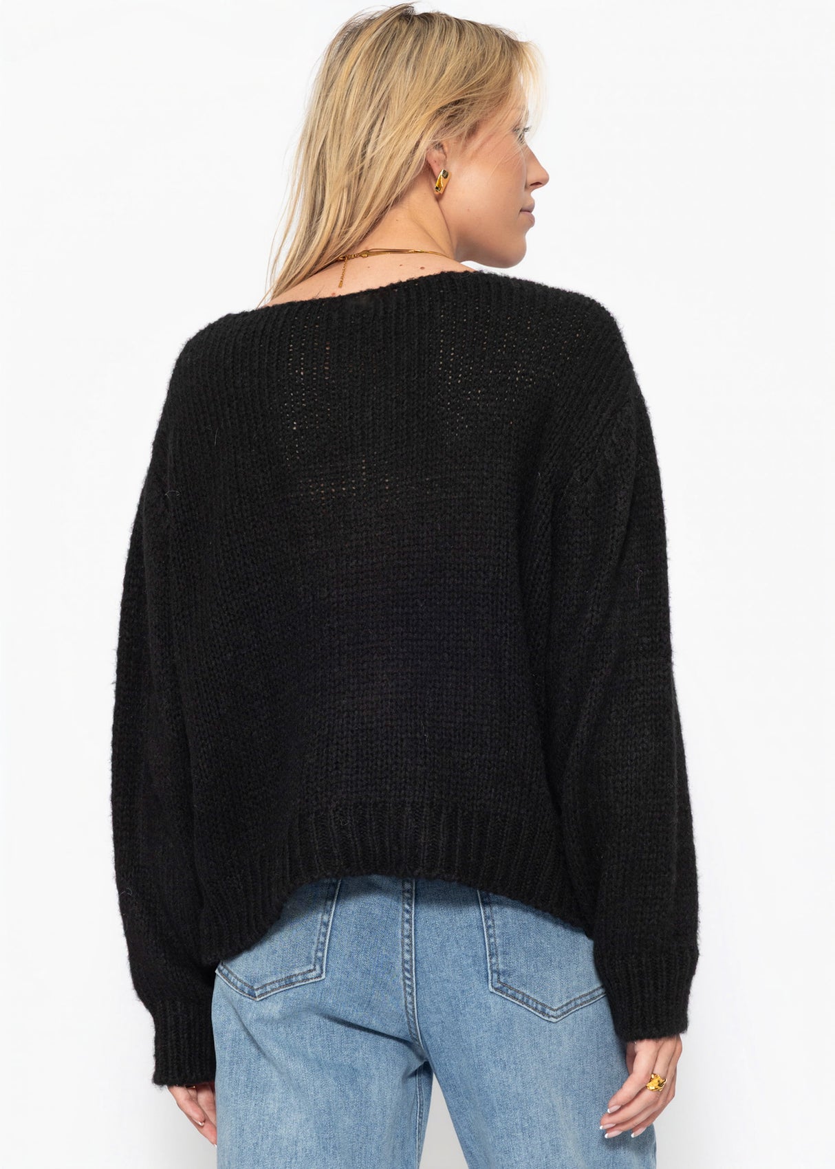 Strickjacke mit Schleifenverschluss - schwarz