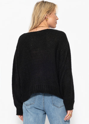 Strickjacke mit Schleifenverschluss - schwarz