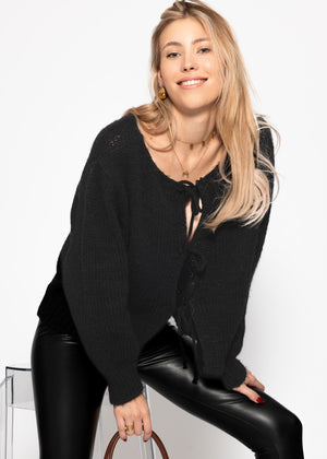 Cardigan with bow closure - black