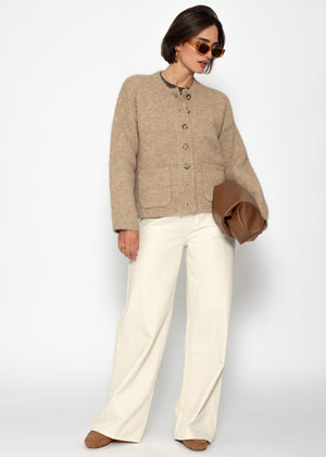 Strickjacke mit Taschen und Knopfleiste - beige