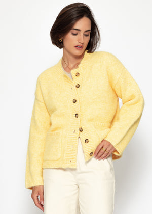 Strickjacke mit Taschen und Knopfleiste - gelb