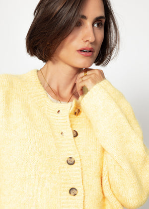 Strickjacke mit Taschen und Knopfleiste - gelb