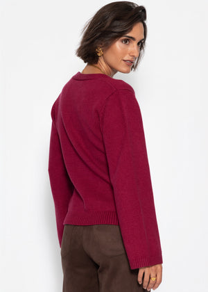 Strickjacke mit V-Ausschnitt und Goldknöpfen - beere