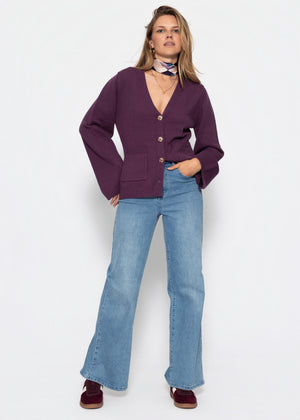 Strickjacke mit V-Ausschnitt und Goldknöpfen - plum