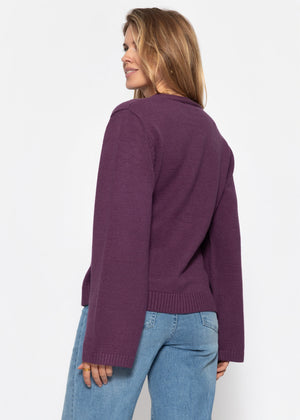 Strickjacke mit V-Ausschnitt und Goldknöpfen - plum