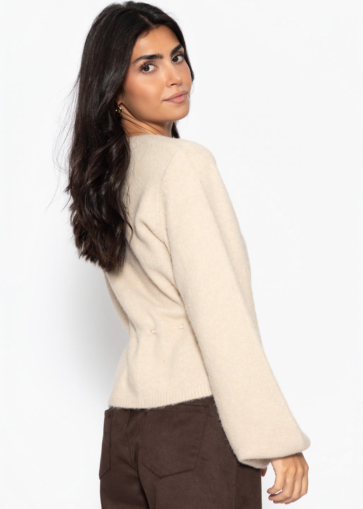 Strickjacke mit verstellbarem Kordelzug - beige