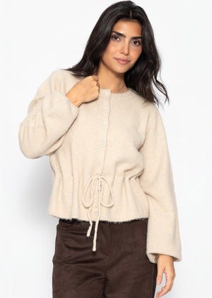 Strickjacke mit verstellbarem Kordelzug - beige