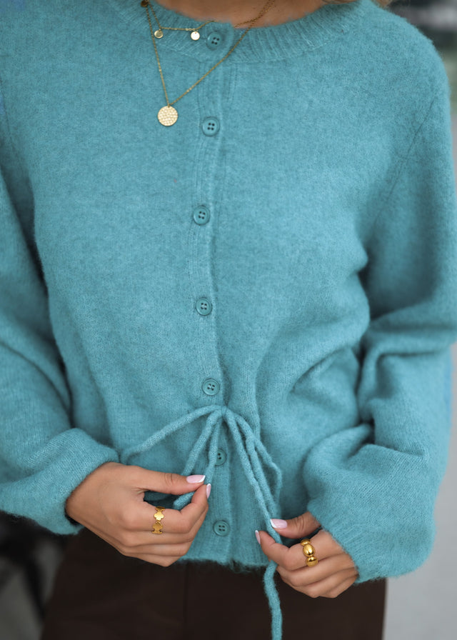 Strickjacke mit verstellbarem Kordelzug - petrol