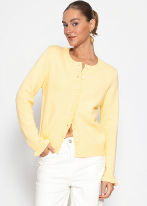 Strickjacke mit Volants - buttergelb