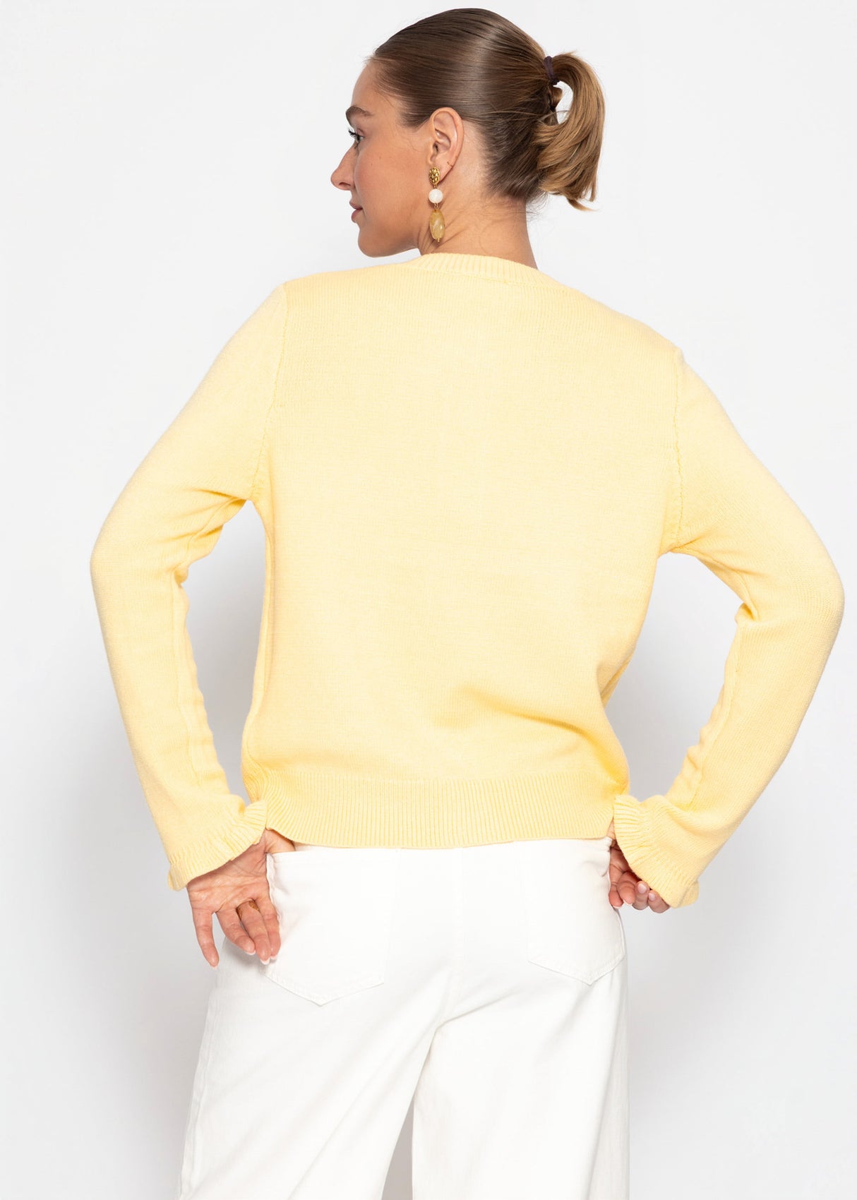 Strickjacke mit Volants - buttergelb