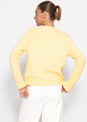 Strickjacke mit Volants - buttergelb