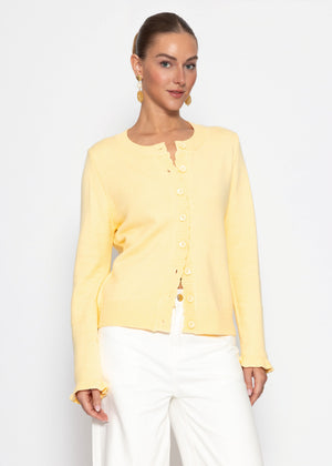 Strickjacke mit Volants - buttergelb