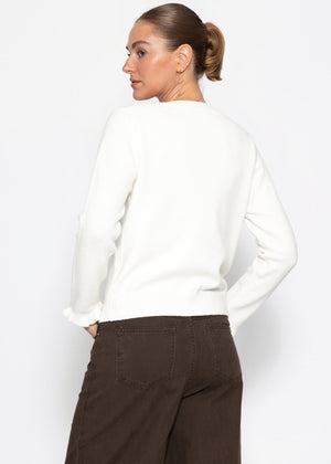 Strickjacke mit Volants - offwhite