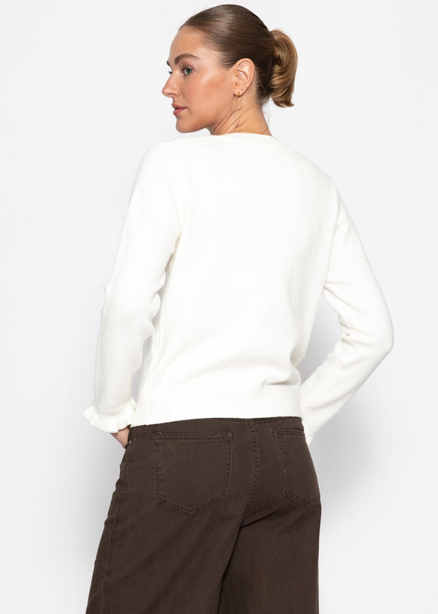 Feinstrickjacke mit Bogenkante - offwhite