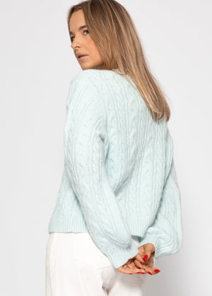 Cardigan with cable knit pattern - ice blue