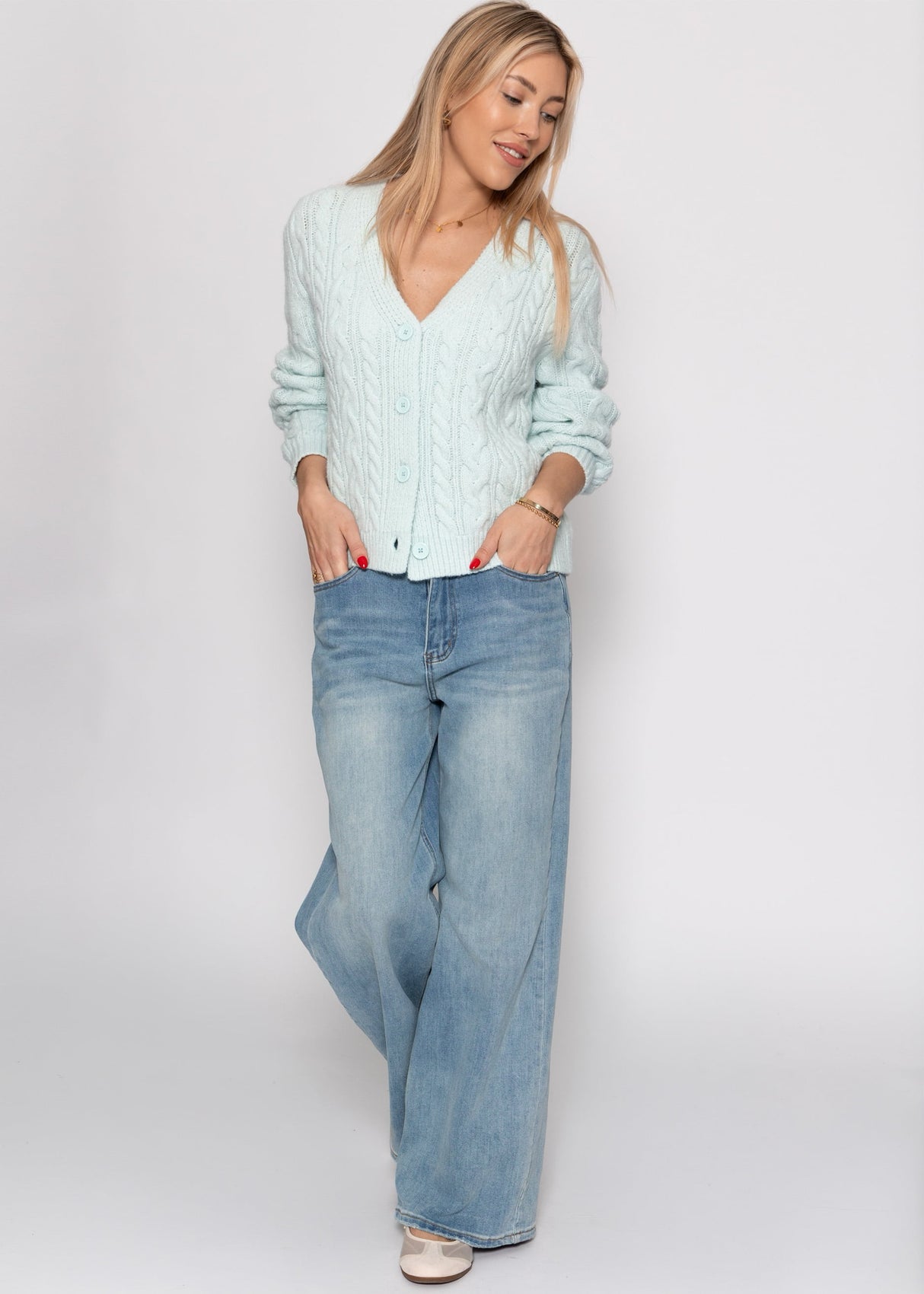 Cardigan with cable knit pattern - ice blue